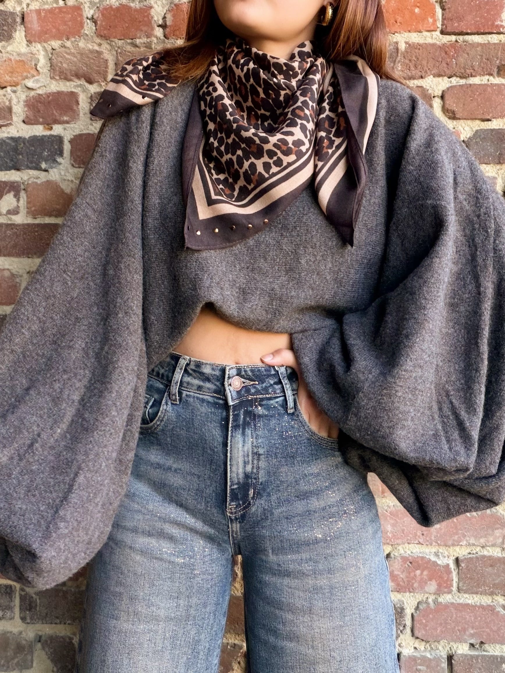 Pull chauve souris gris choco foncé