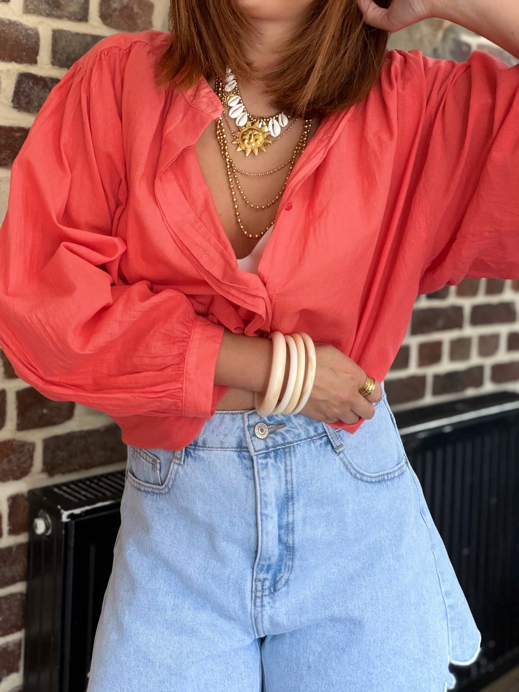 Blouse corail manches longues