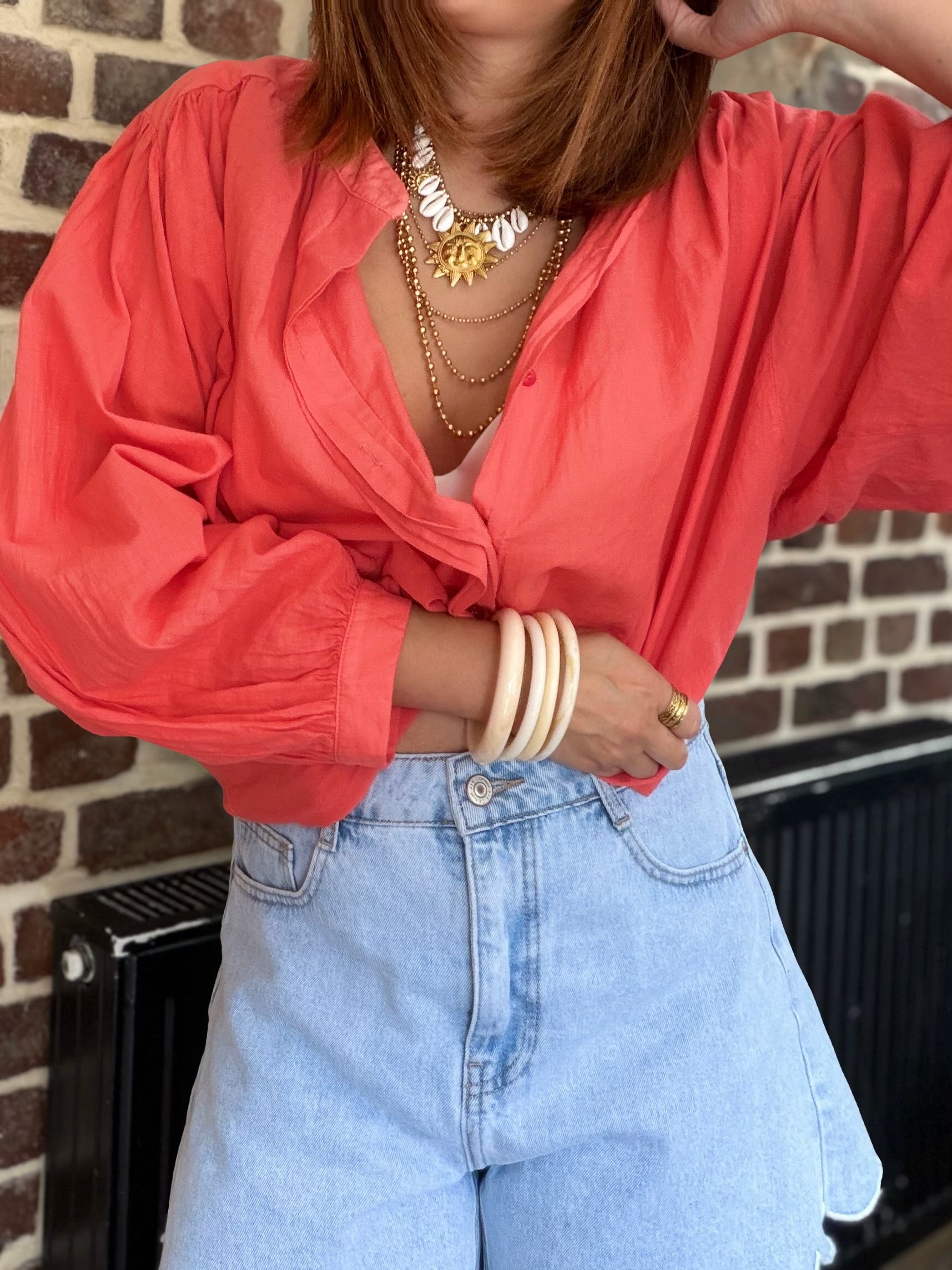 Blouse corail manches longues