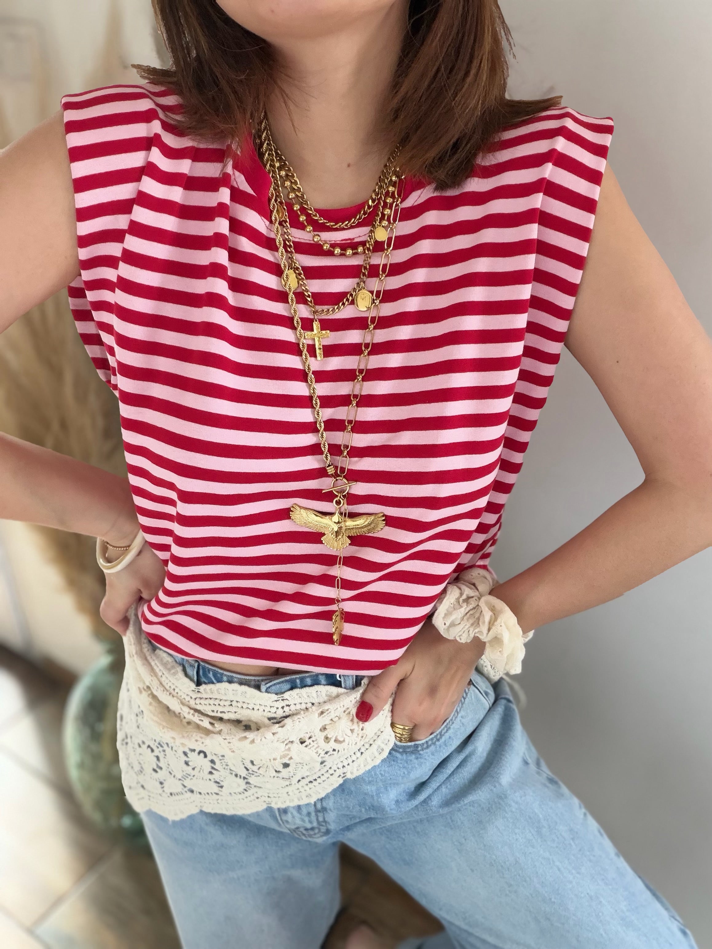 T-shirt rayé sans manches