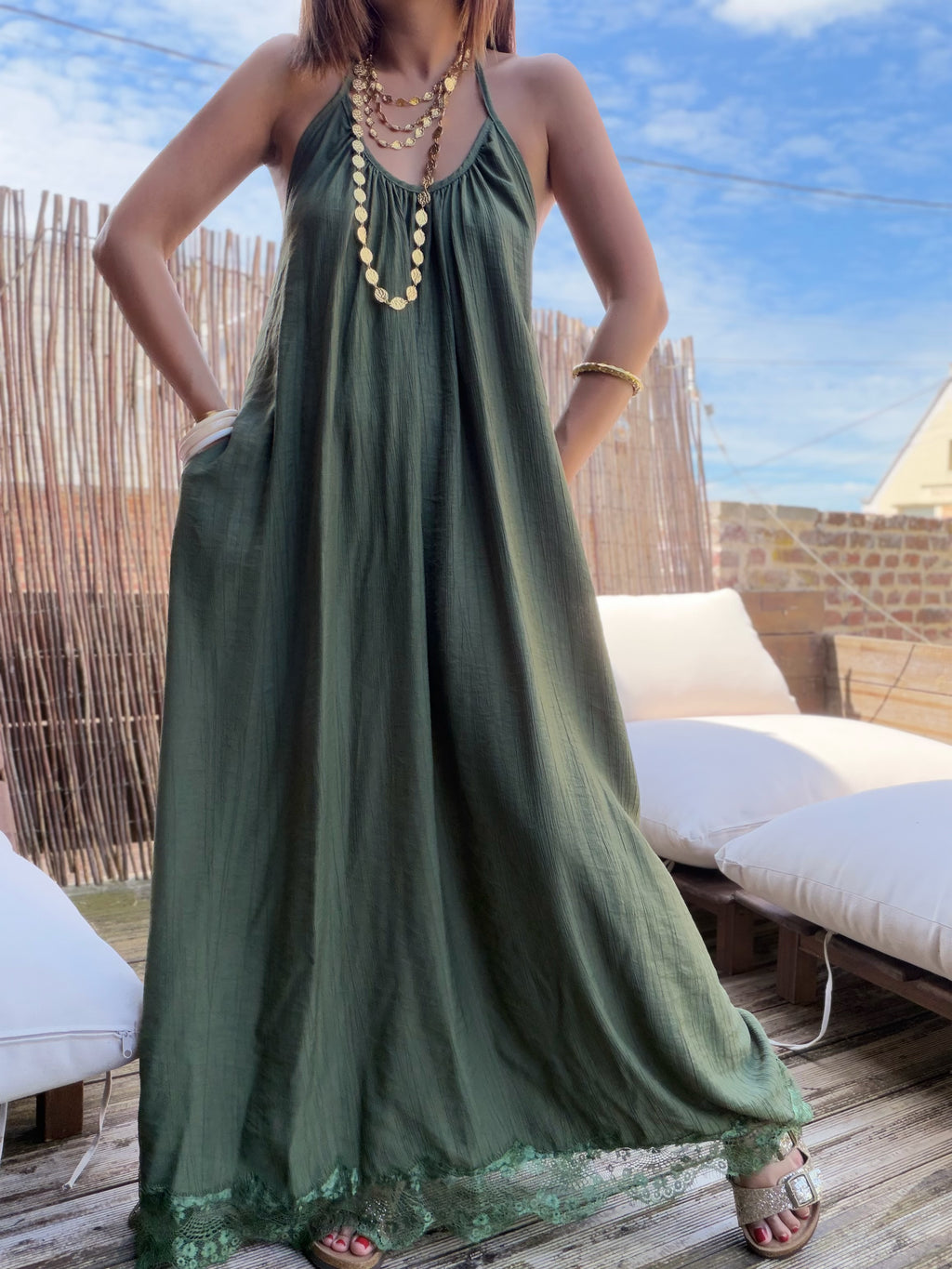 Robe longue d’été kaki