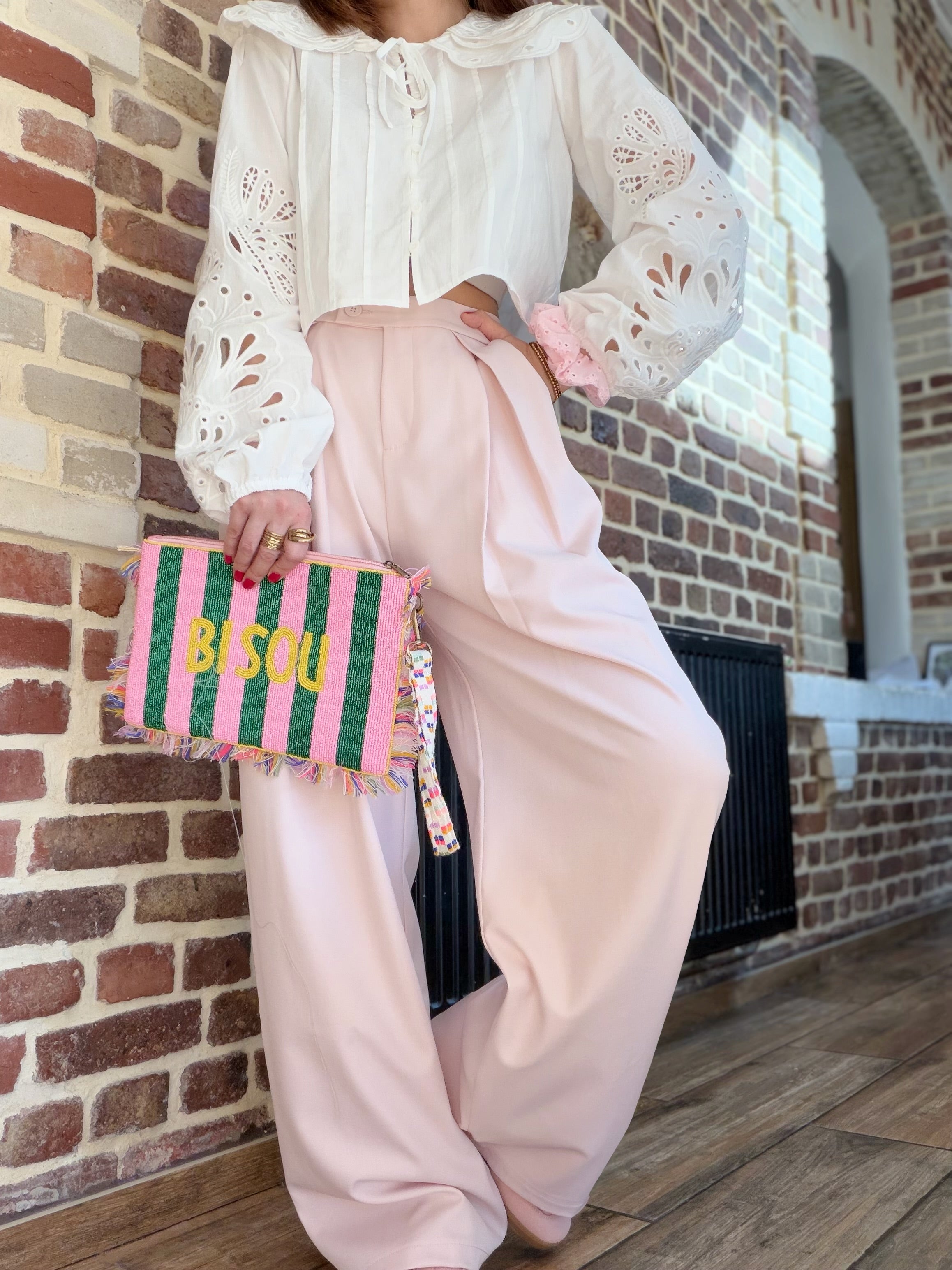 Pantalon rose à pince