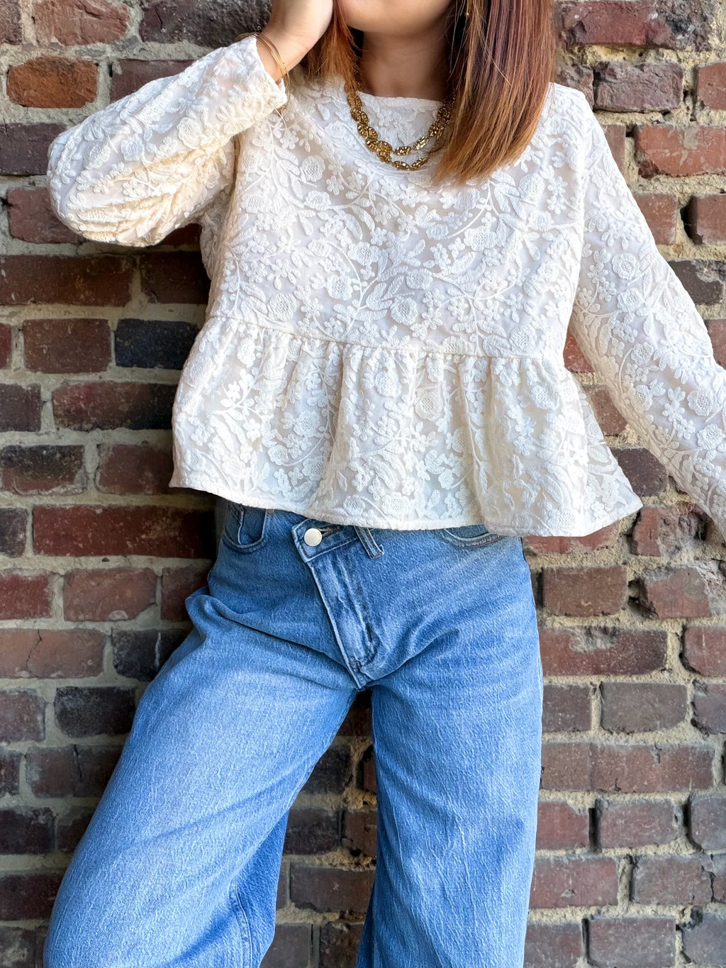 Blouse péplum beige
