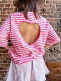 Tshirt rayé rose coeur dans le dos