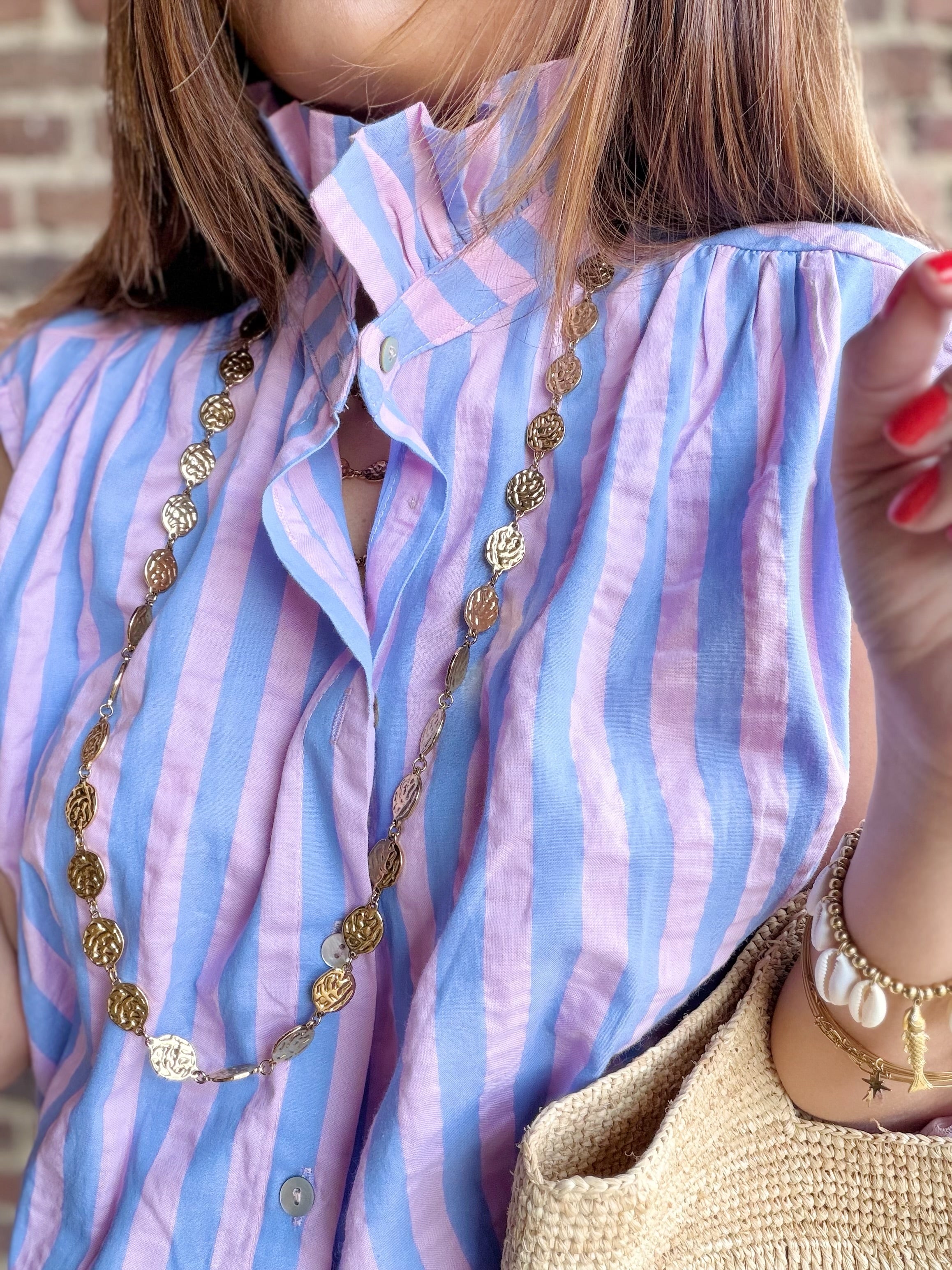 Chemise à rayures sans manches rose et Lila