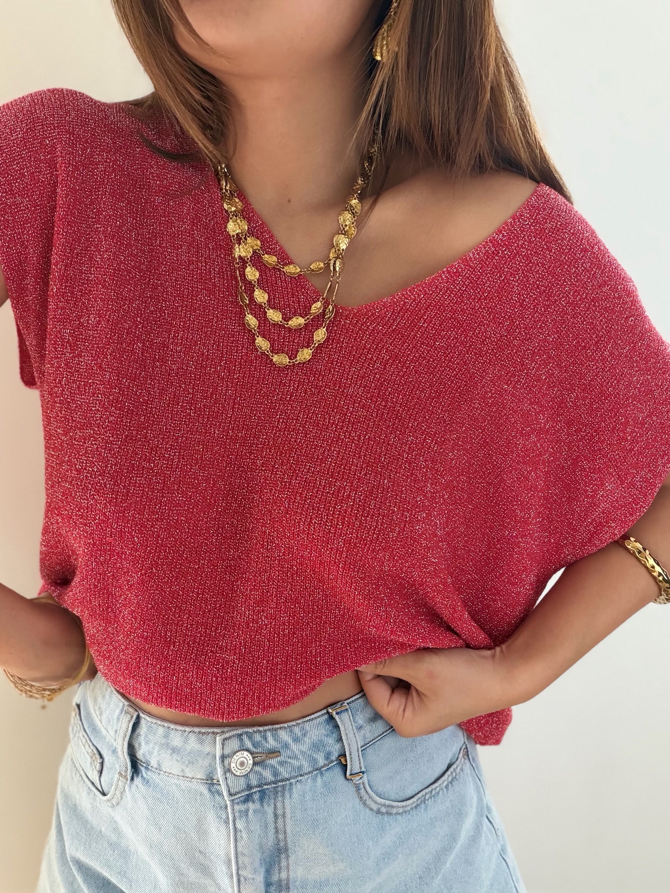Top à paillettes rouge