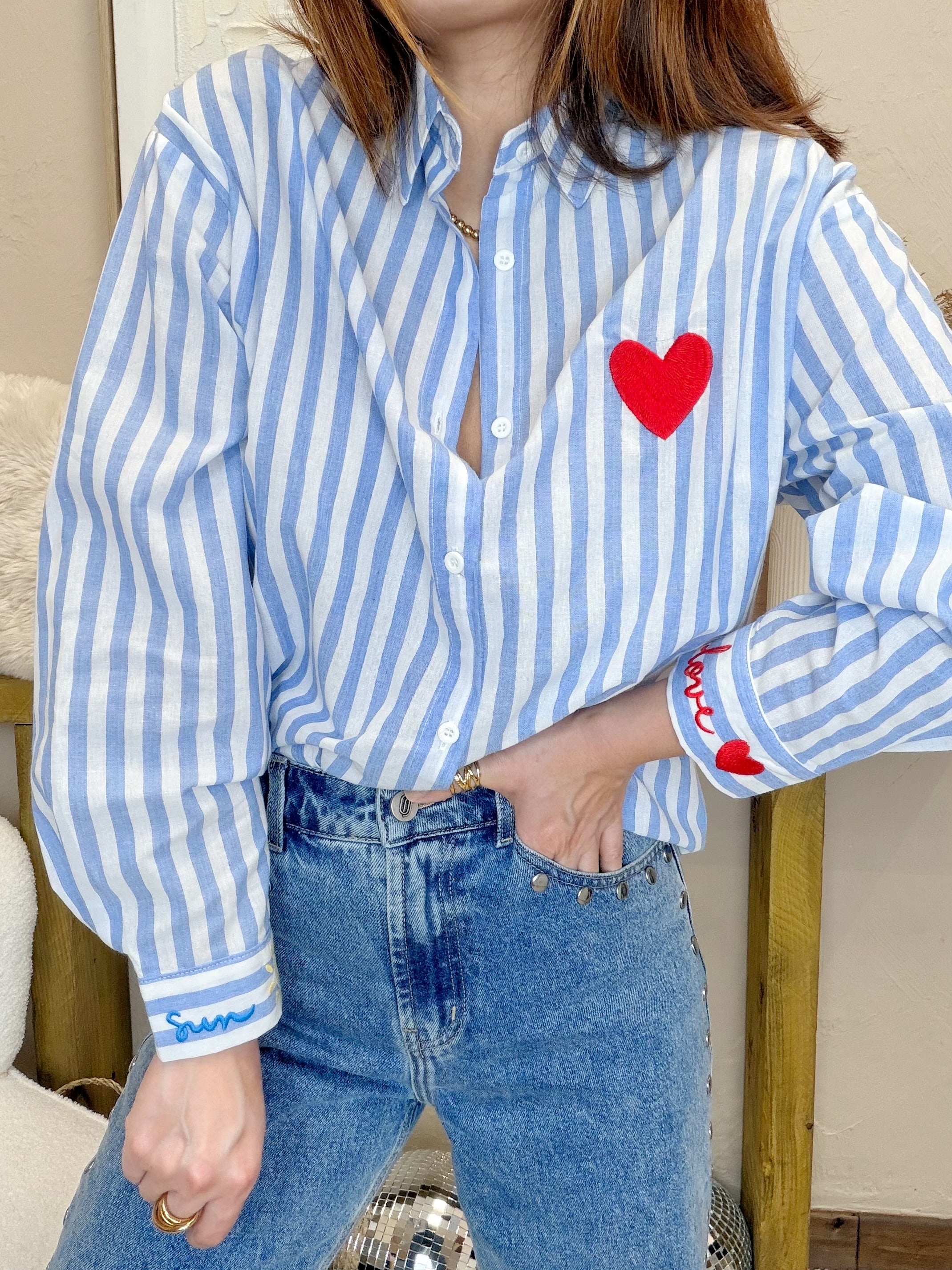 Chemise rayée bleue love
