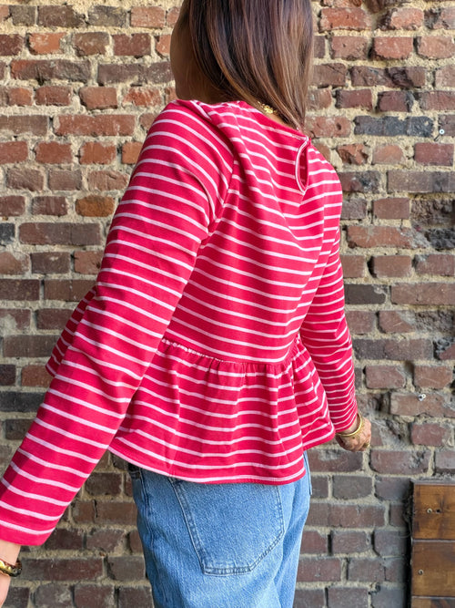Blouse  rouge rayé péplum