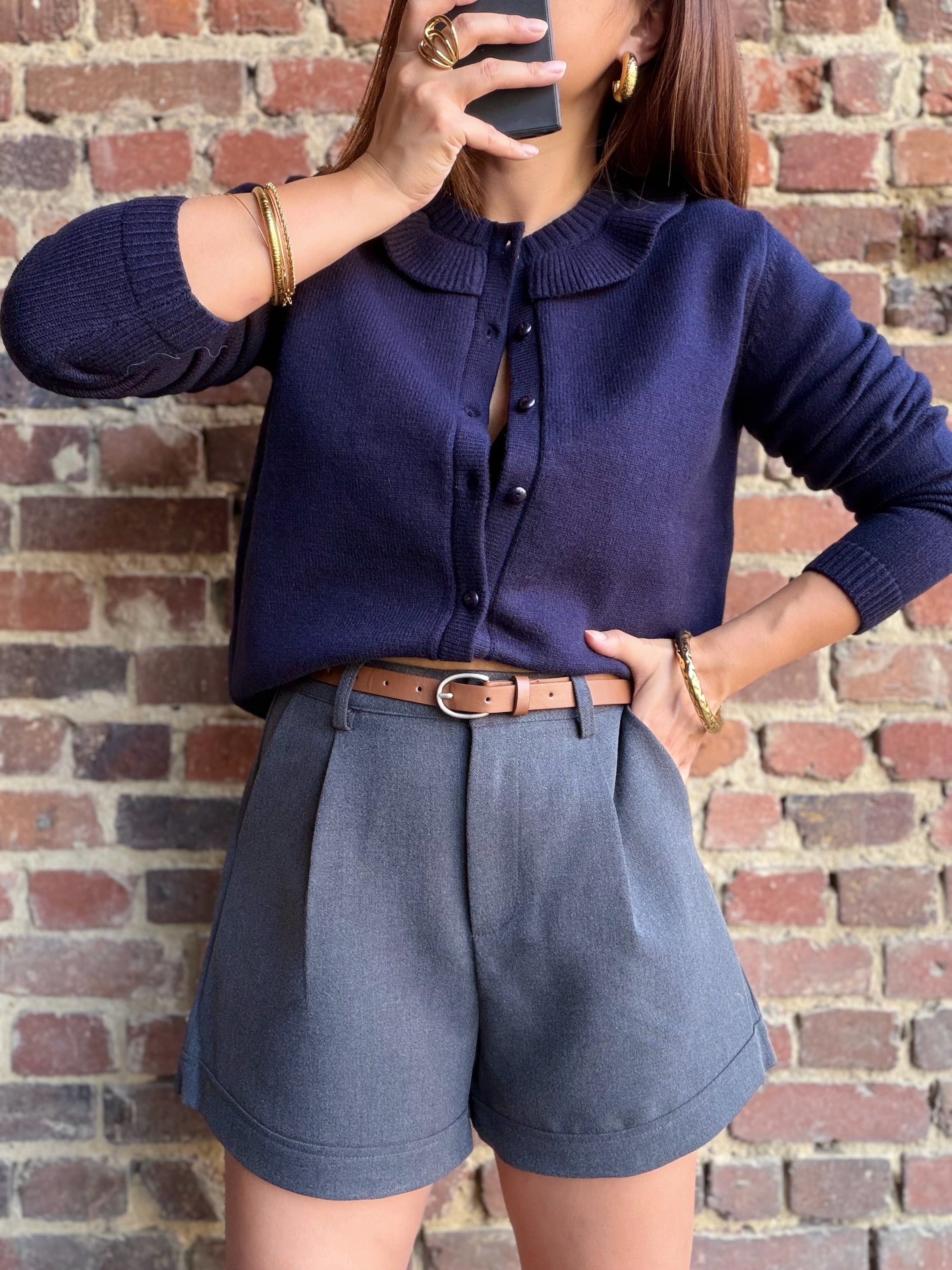 Gilet col claudine bleu marine