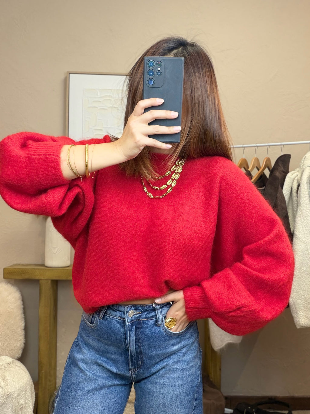 Pull rouge avec dos nu