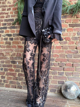 Charger l'image dans la galerie, Pantalon noir semi-transparent à strass

