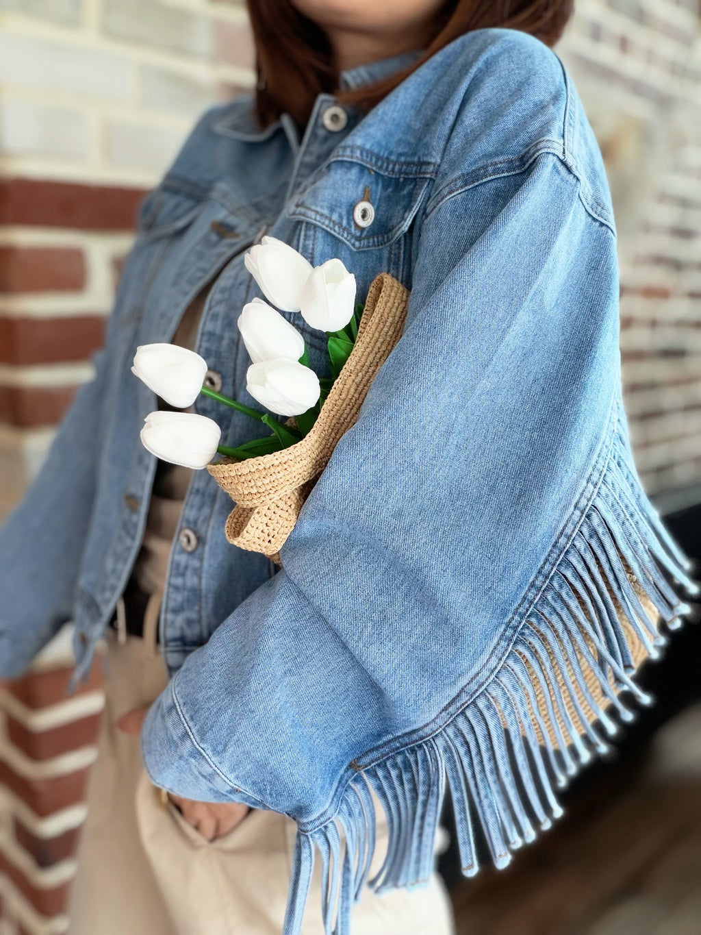 Veste en jean à franges