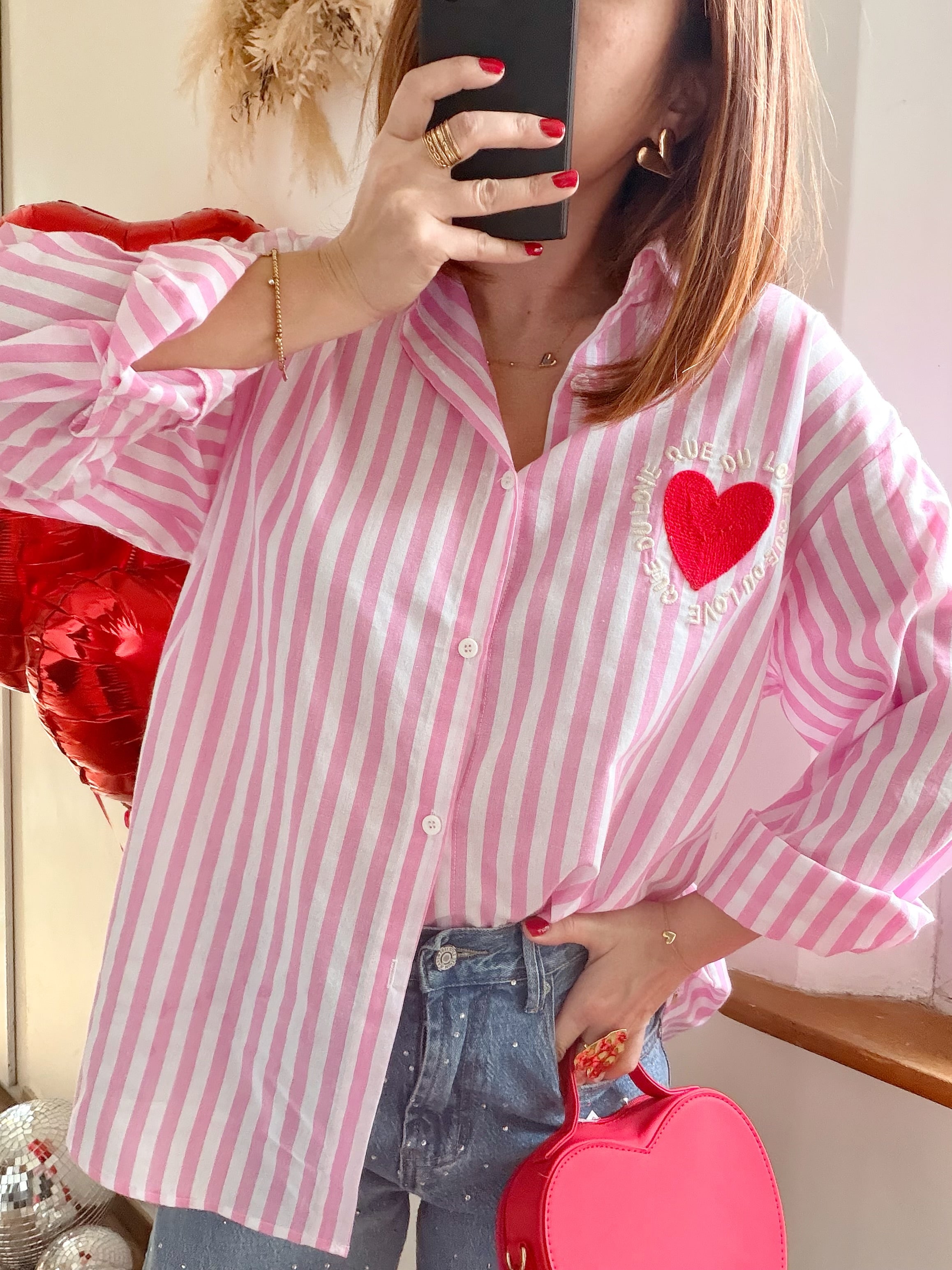 Chemise rose love que du love
