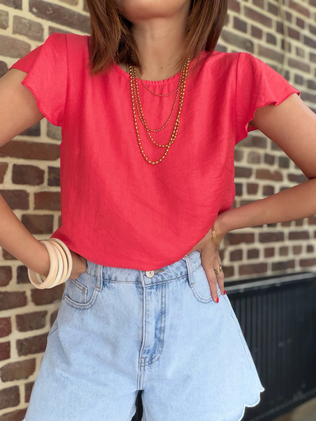 Haut corail dos dentelle et noué