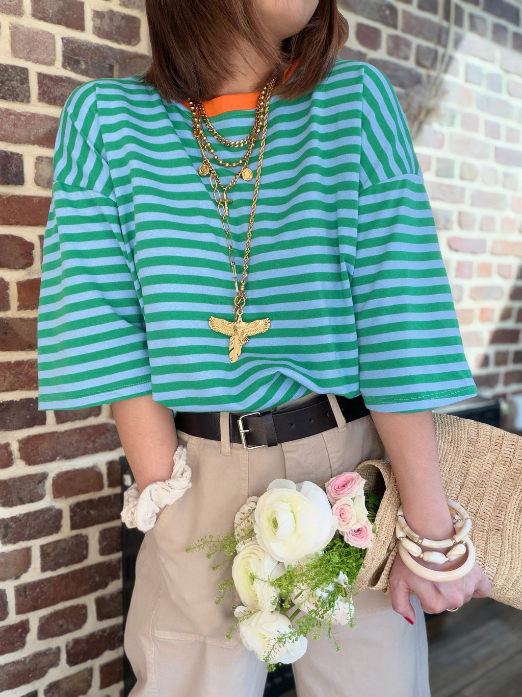 T-shirt à rayures vert