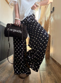 Pantalon noir à pois en soie