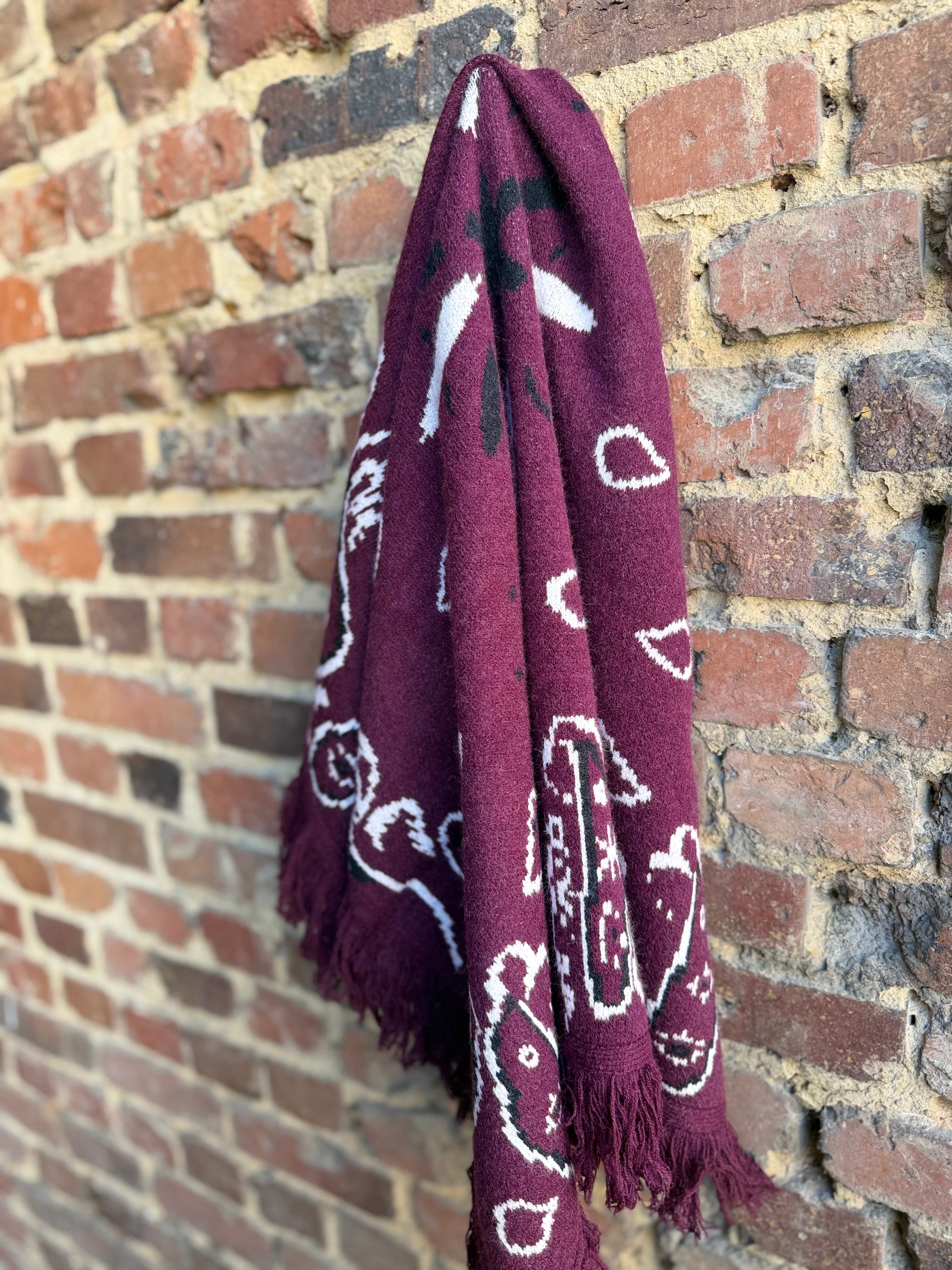 Écharpe épaisse prune  à motifs bandana