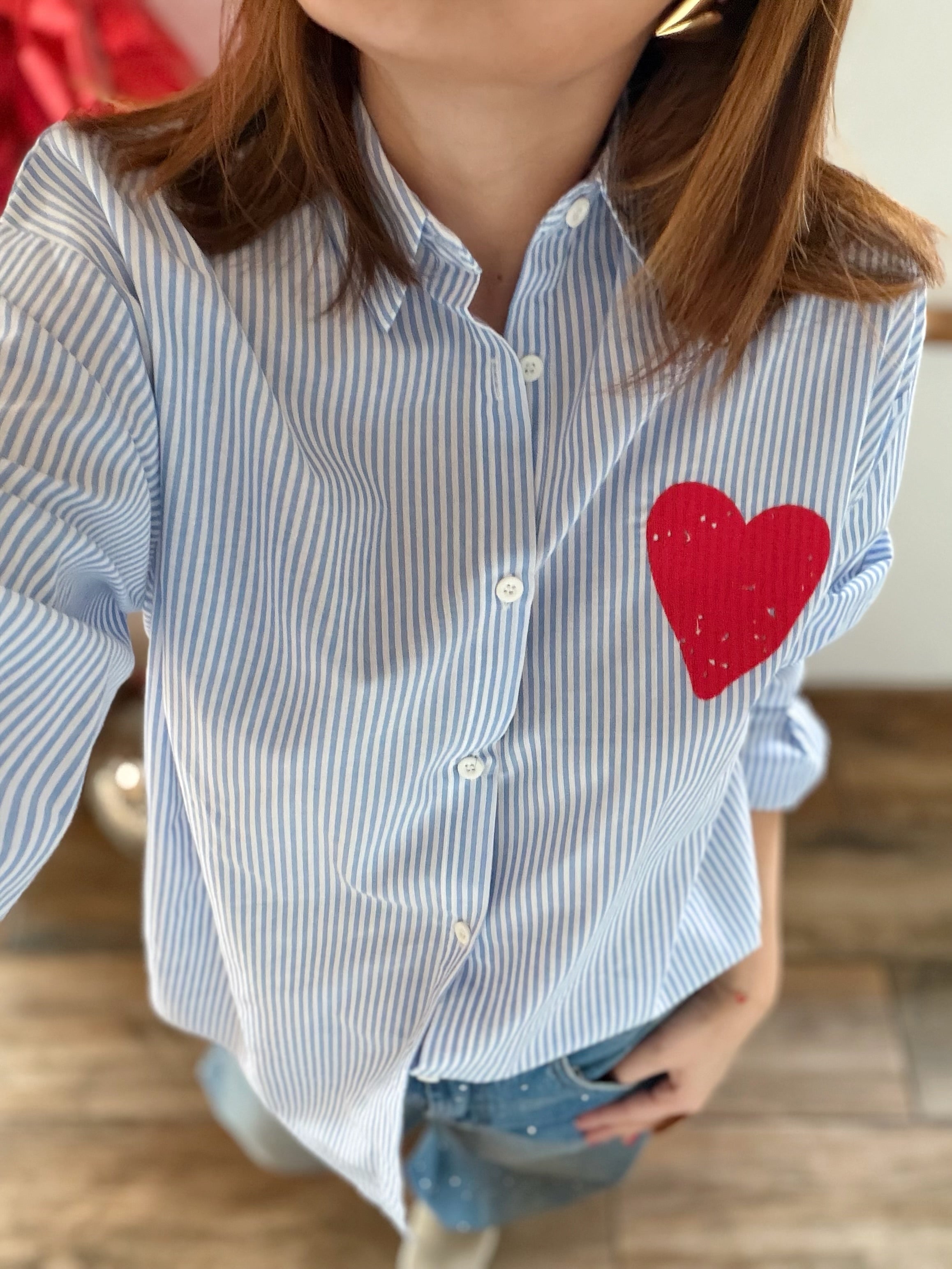 Chemise rayures cœur rouge