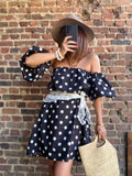 Robe épaules nues noire à pois
