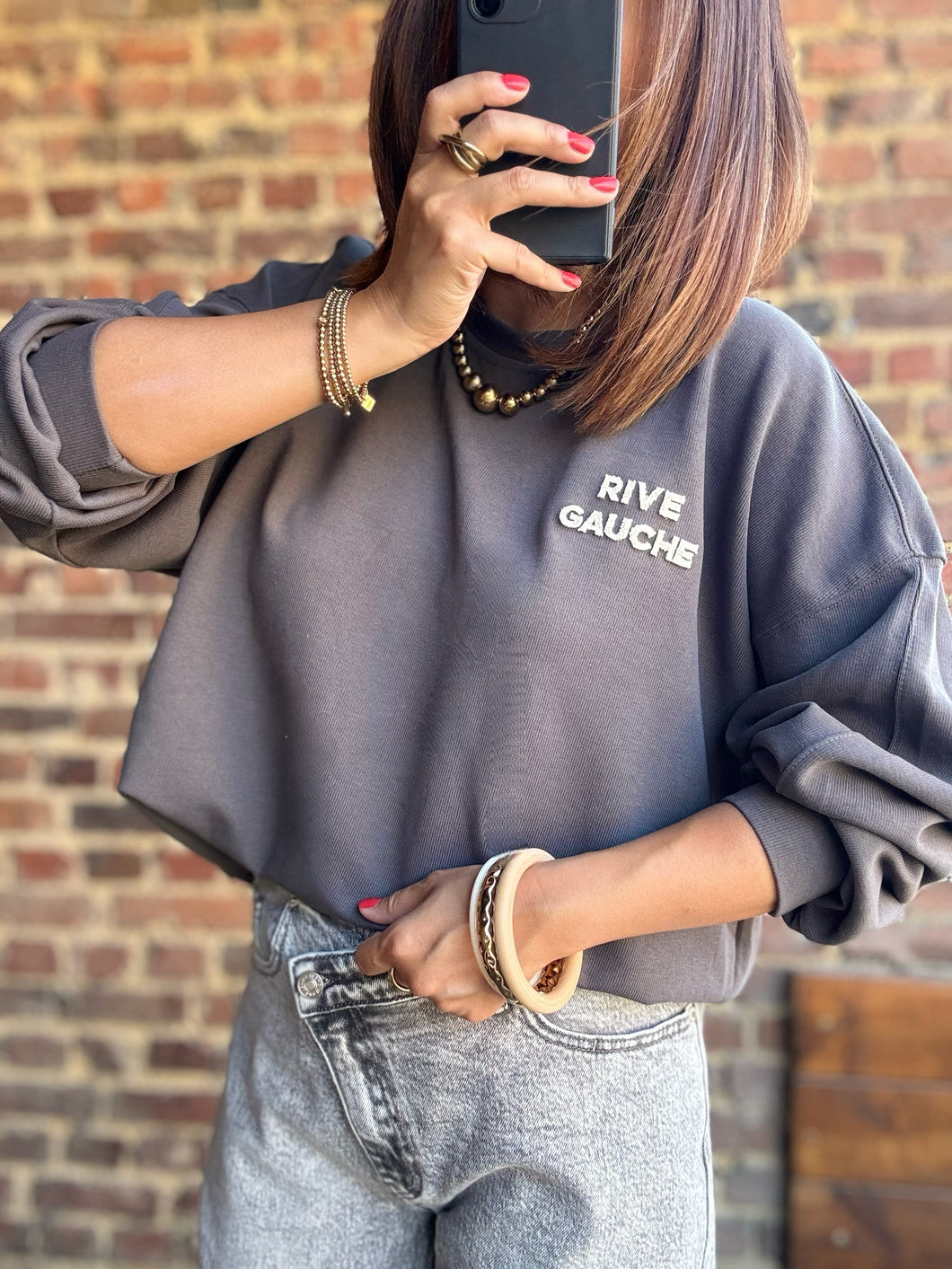 Sweat mi long rive gauche gris
