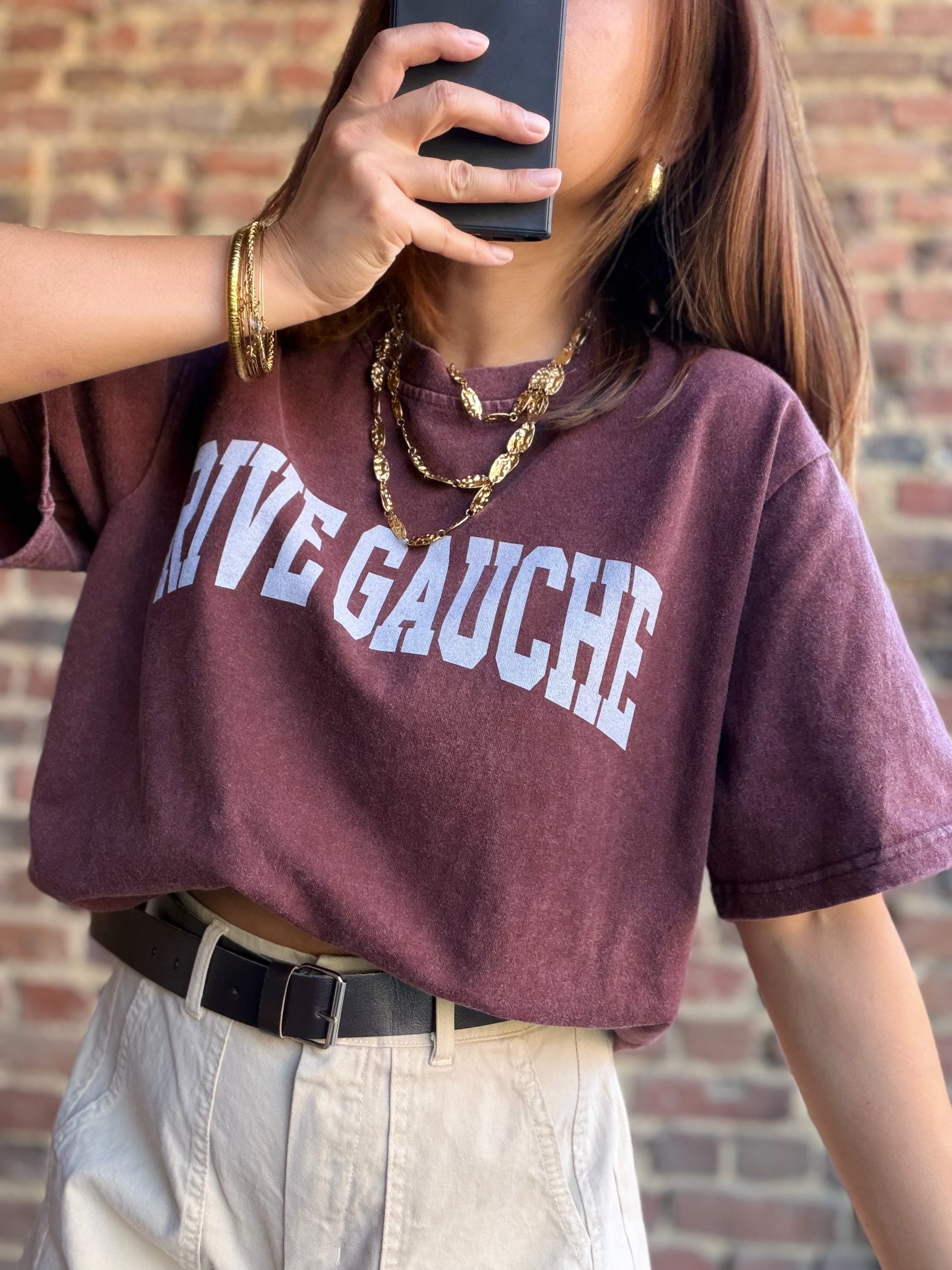 T-shirt rive gauche bordeaux effet délavé