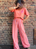 Pantalon rayé rose et orange gaze de coton