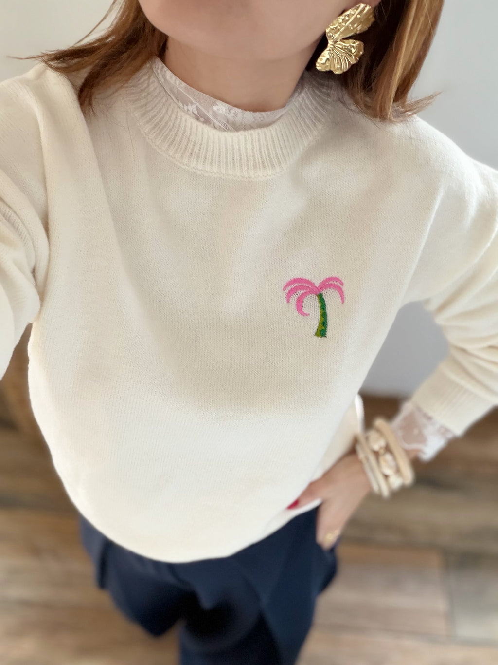 Pull blanc  palmier