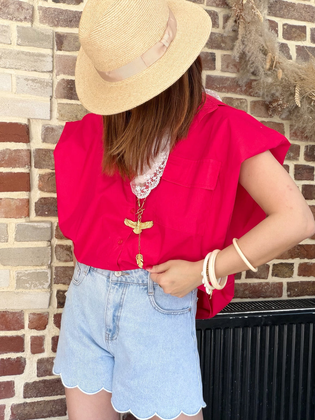 Chemise sans manches rouge