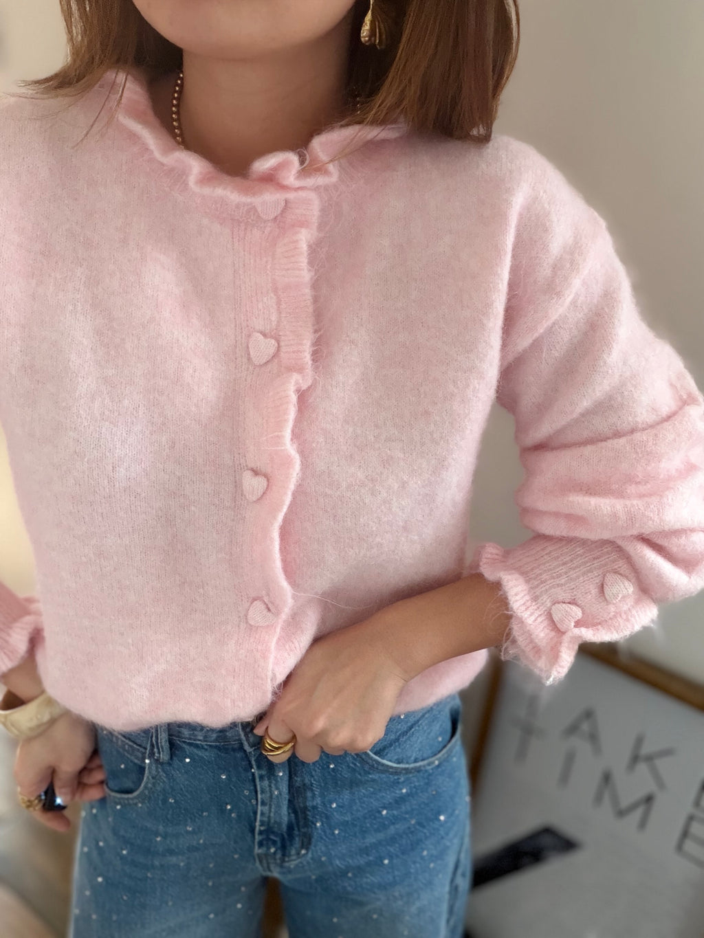 Gilet rose boutons cœurs