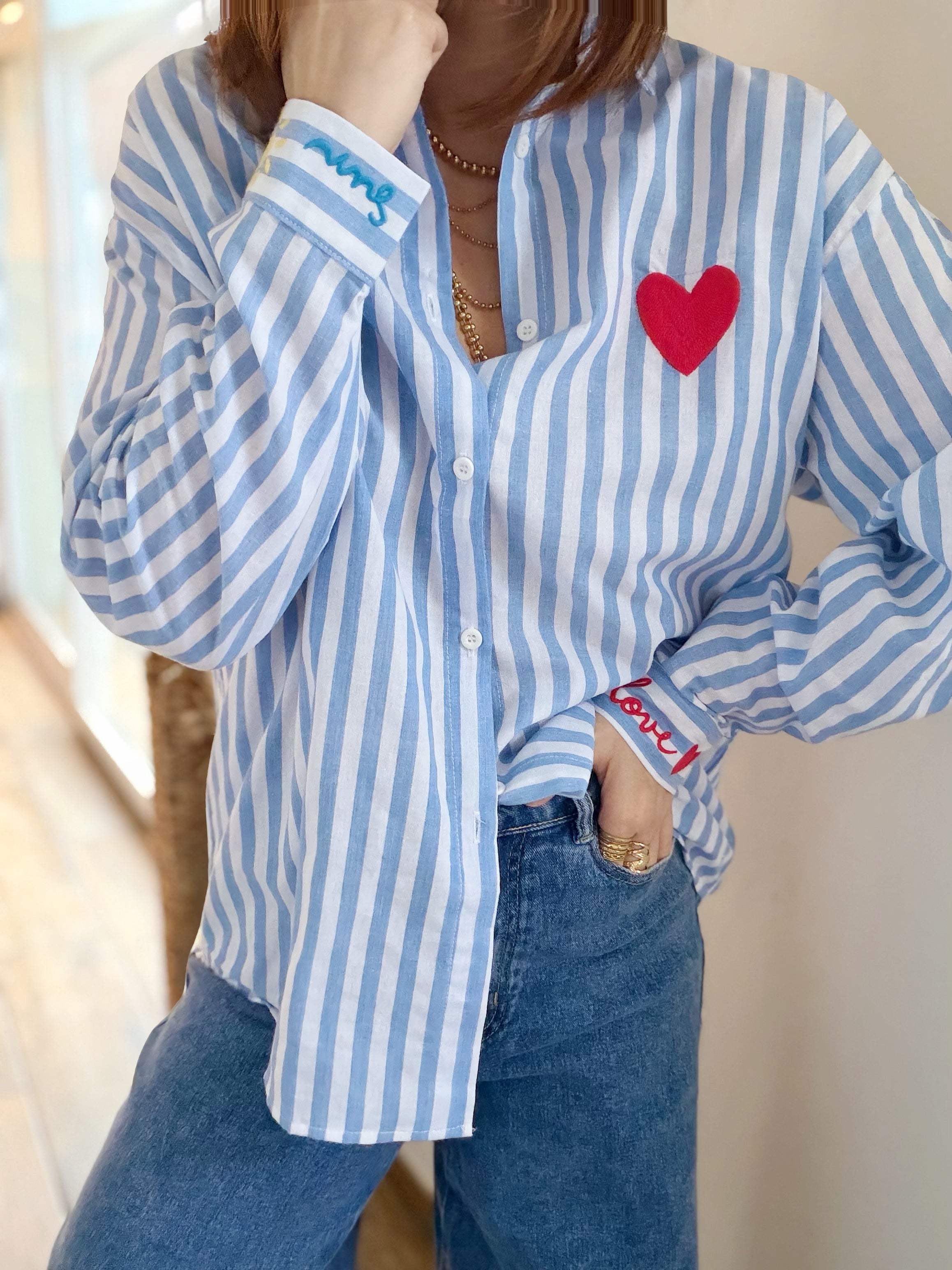Chemise rayée bleue love